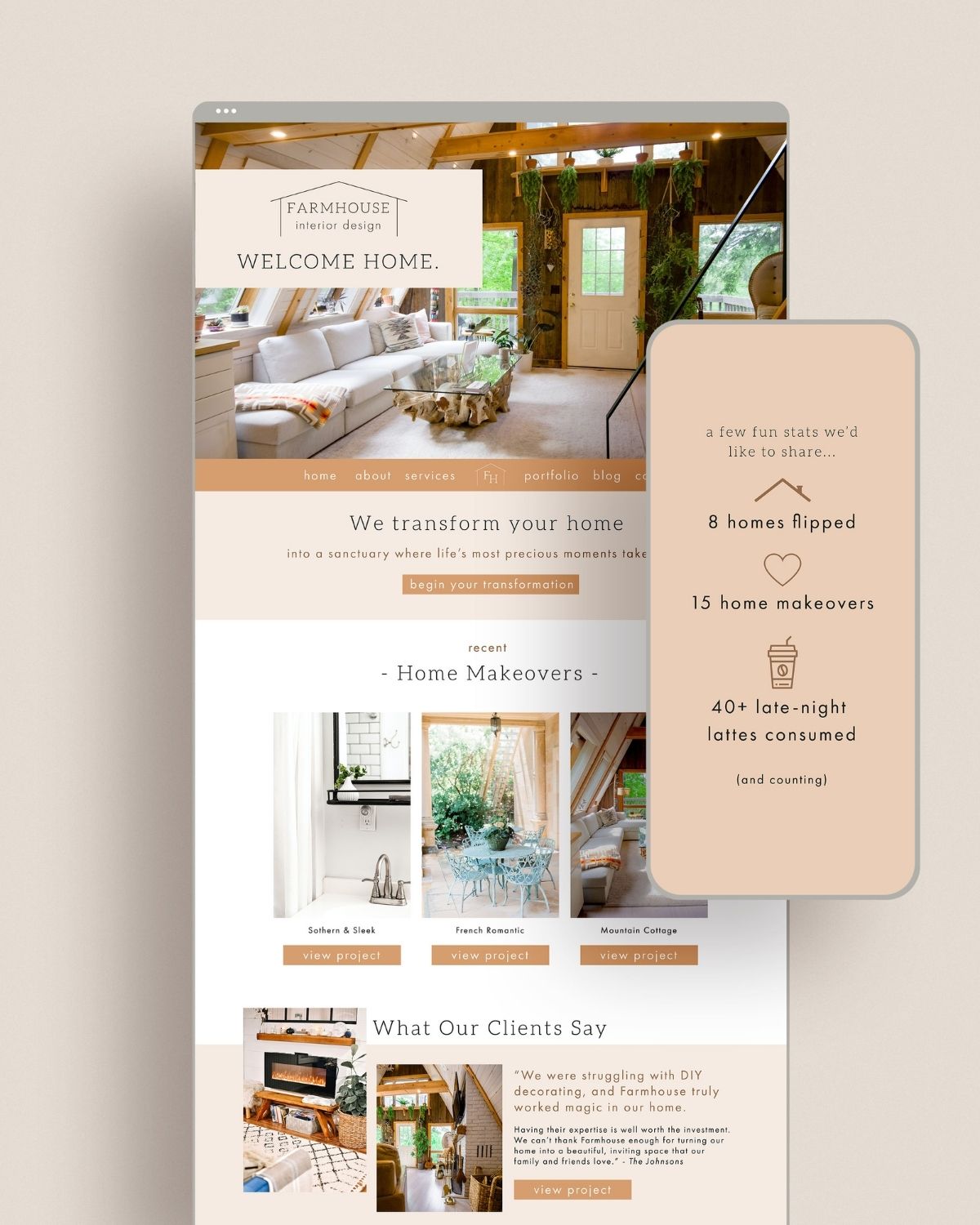 calm and cozy website design for interior designer