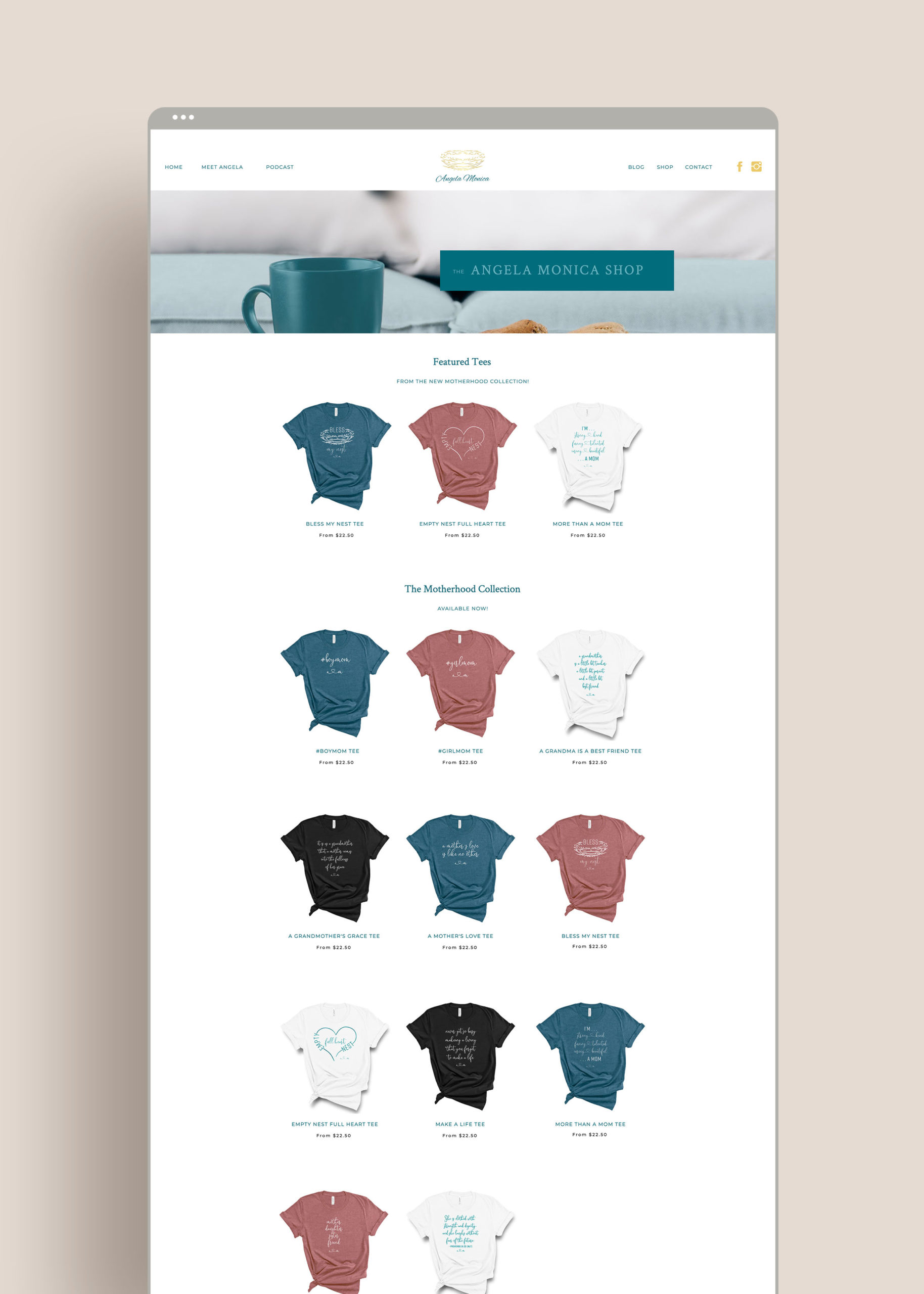 T-shirt Shop page on a Showit Website